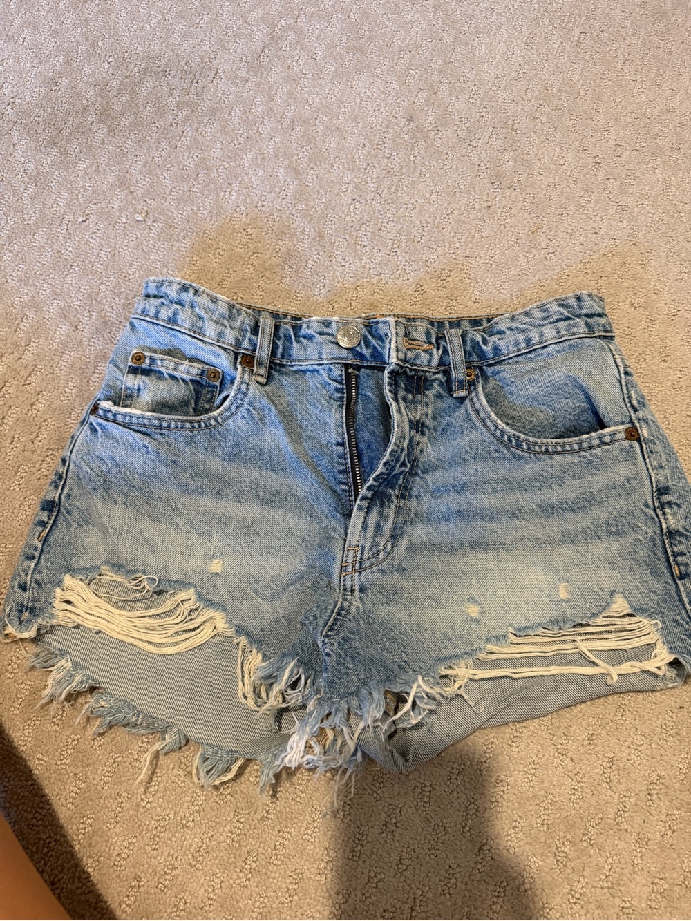 Zara Light Blue Distressed Denim Shorts